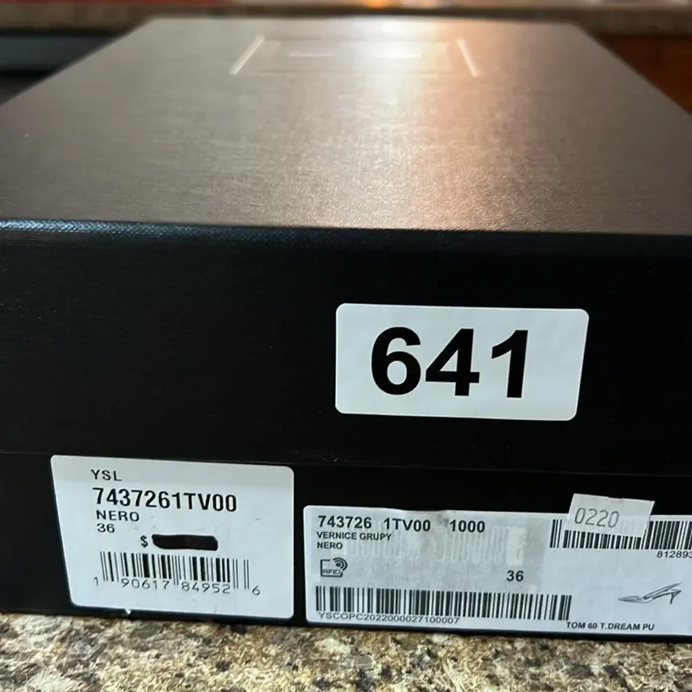 Saint Laurent Tom Slingback Pump 60 Black Patent Leather Kitten NEW EU 36 US 6 - Picture 14 of 14